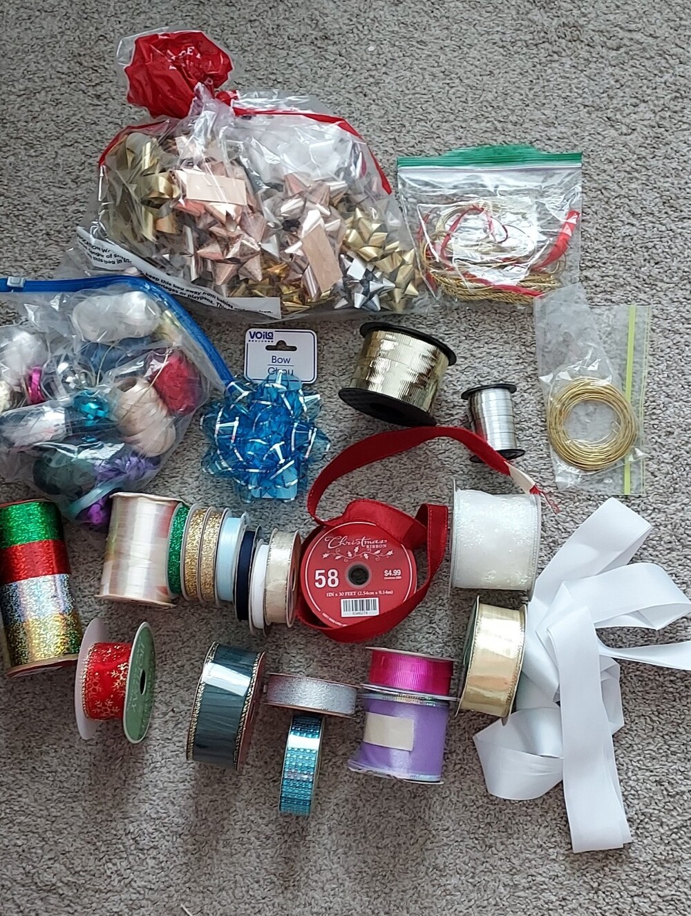 Assorted Ribbons Bows New Used Colors Sizes Textures Crafts Gifts